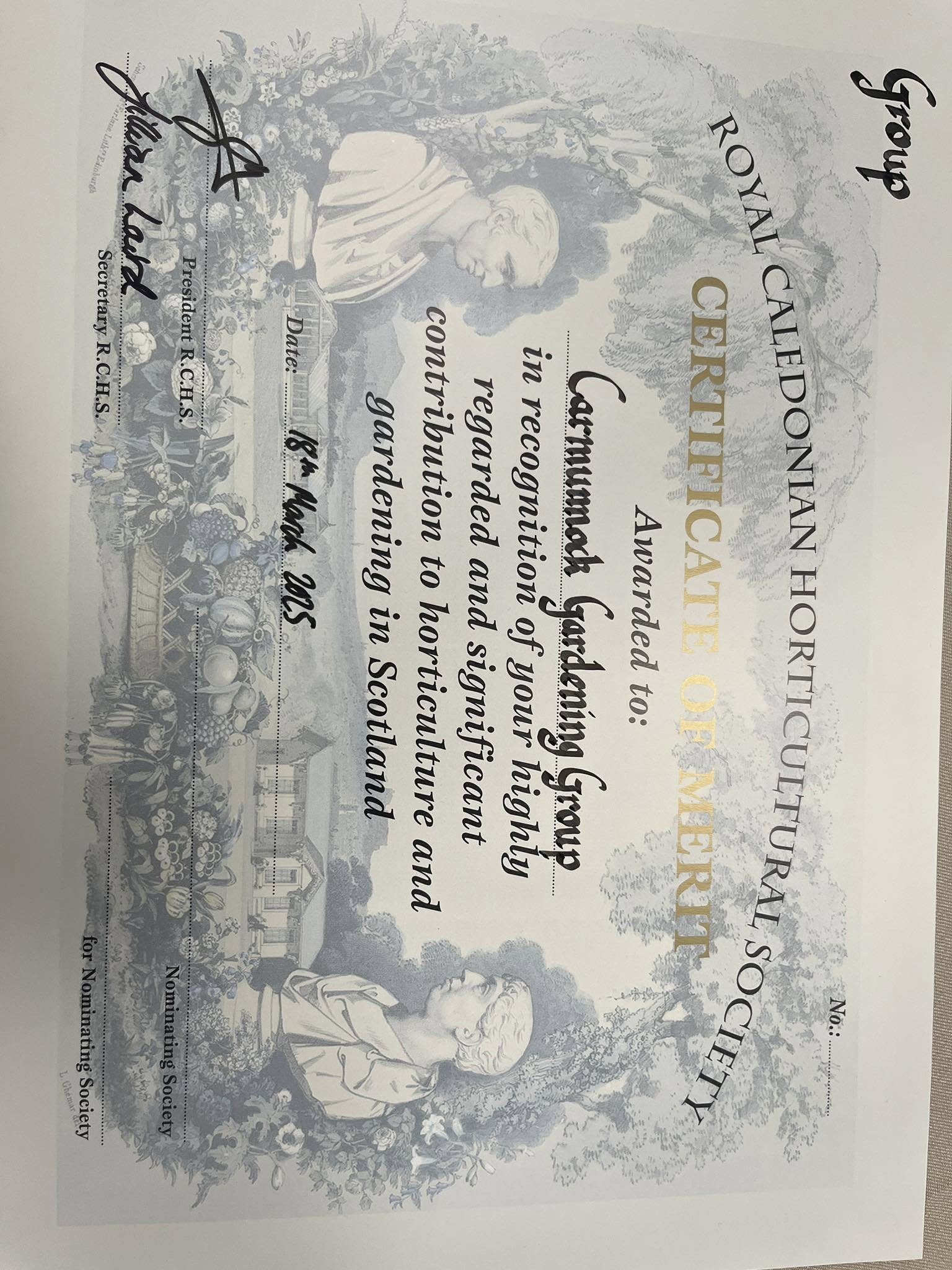 Royal Society Certificate of Merit